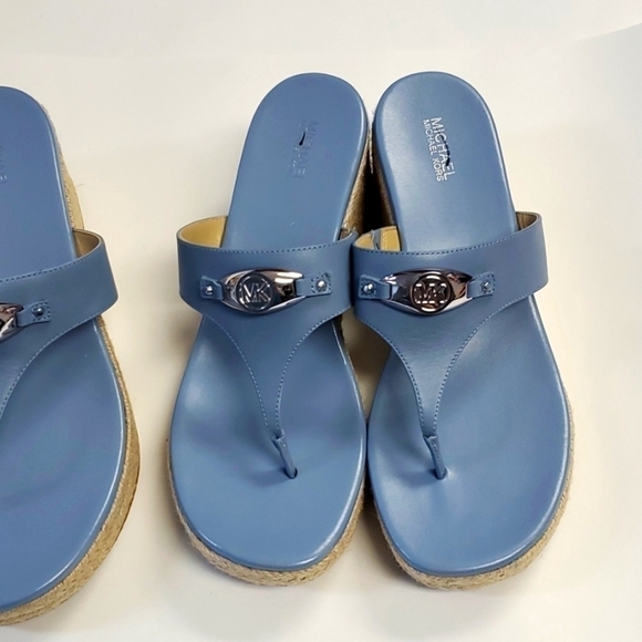 New MICHAEL Michael Kors Tilly Leather Espadrille Wedges 7 Blue - Picture 2 of 4